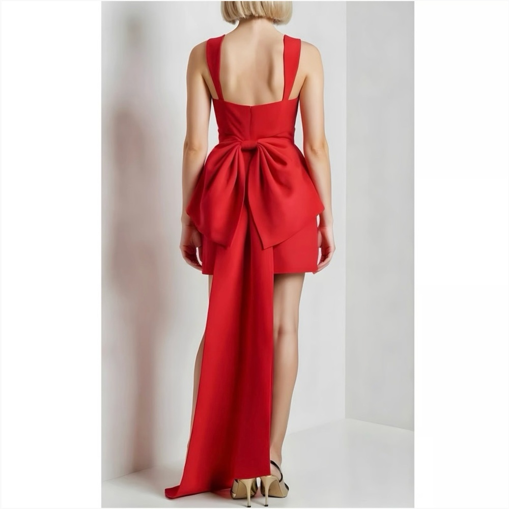 Sachin + Babi Blaine Bow Train Mini Dress | red | size 0 - Picture 2 of 13